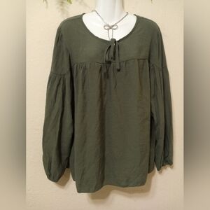 Nine West Green Tie Front 3/4 Sleeve Blouse